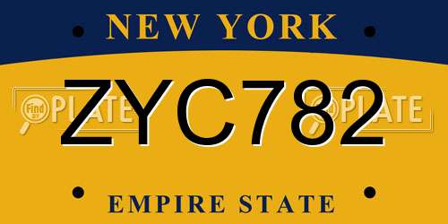 ZYC782 New York License Plate