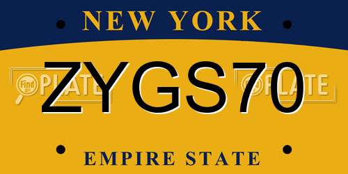 ZYGS70 New York License Plate