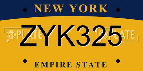 ZYK325 New York License Plate