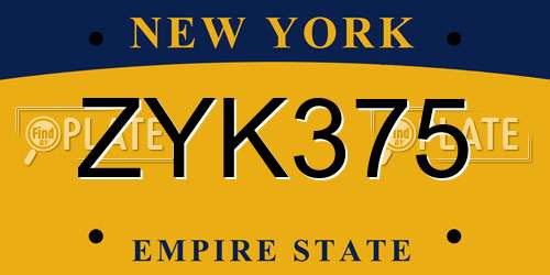 ZYK375 New York License Plate