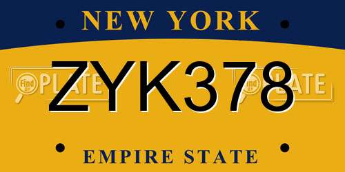 ZYK378 New York License Plate