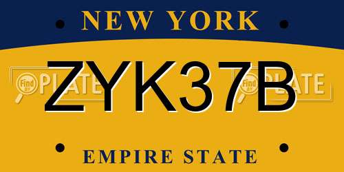 ZYK37B New York License Plate