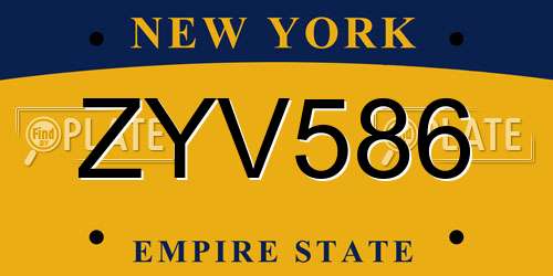 ZYV586 New York License Plate