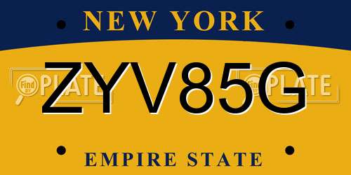 ZYV85G New York License Plate