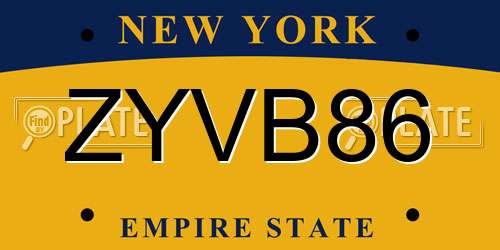 ZYVB86 New York License Plate