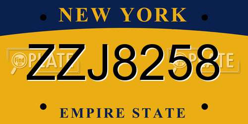 ZZJ8258 New York License Plate