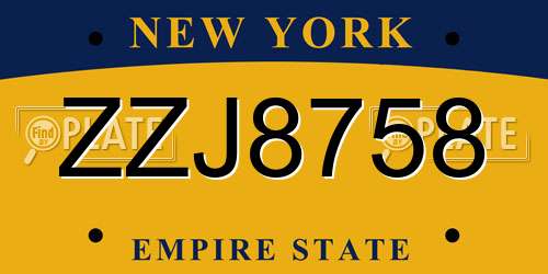 ZZJ8758 New York License Plate