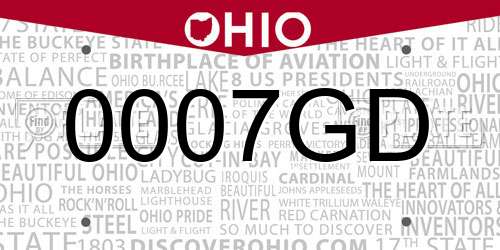 0007GD Ohio License Plate