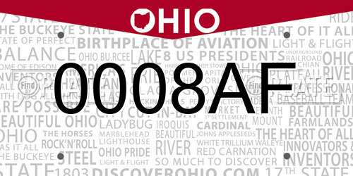 0008AF Ohio License Plate