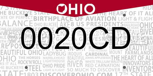 0020CD Ohio License Plate