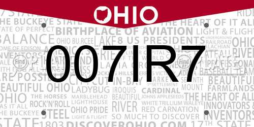 007IR7 Ohio License Plate