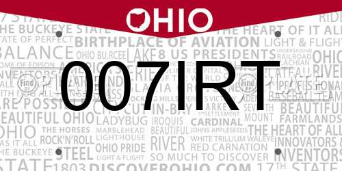007IRT Ohio License Plate