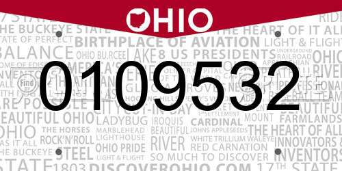 0109532 Ohio License Plate
