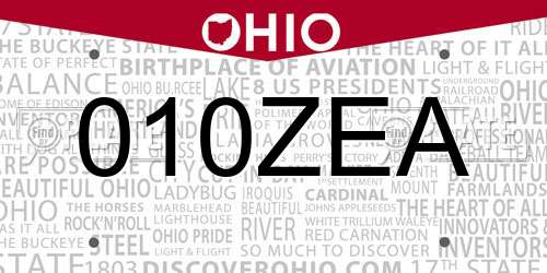 010ZEA Ohio License Plate