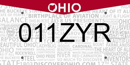 011ZYR Ohio License Plate