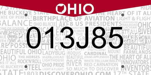 013J85 Ohio License Plate