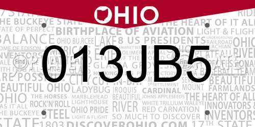 013JB5 Ohio License Plate