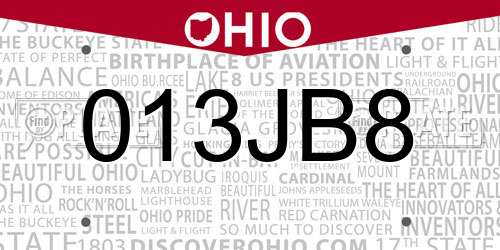 013JB8 Ohio License Plate