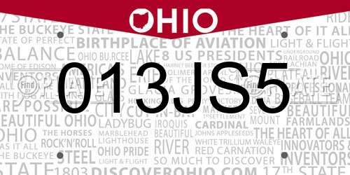 013JS5 Ohio License Plate