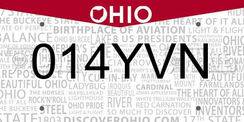 014YVN Ohio License Plate