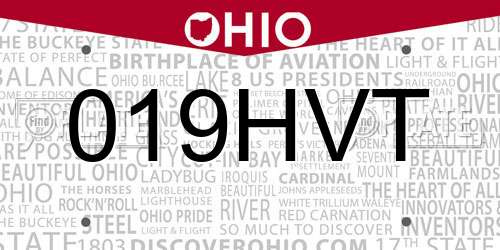 019HVT Ohio License Plate