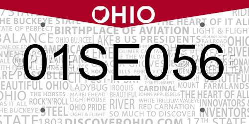 01SE056 Ohio License Plate
