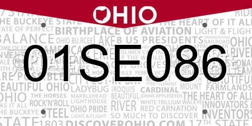 01SE086 Ohio License Plate