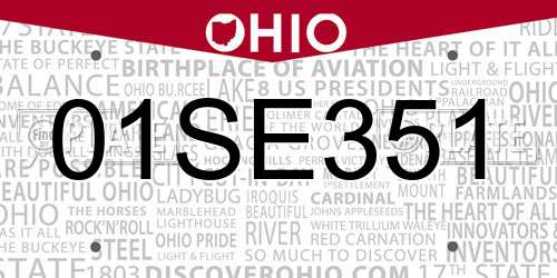 01SE351 Ohio License Plate