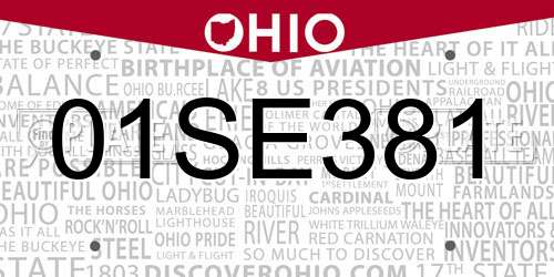 01SE381 Ohio License Plate