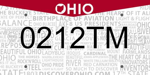 0212TM Ohio License Plate