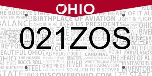 021ZOS Ohio License Plate