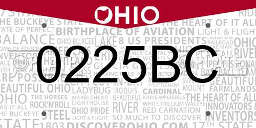 0225BC Ohio License Plate