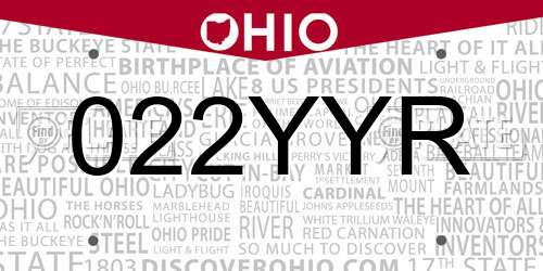 022YYR Ohio License Plate