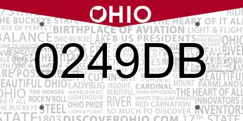 0249DB Ohio License Plate