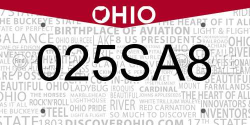 025SA8 Ohio License Plate