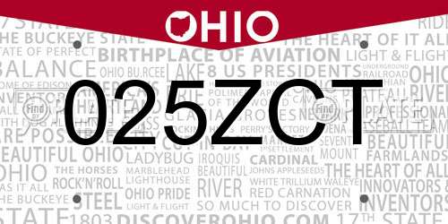 025ZCT Ohio License Plate