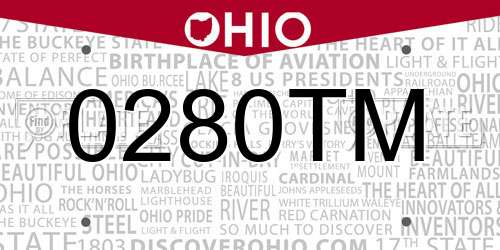 0280TM Ohio License Plate