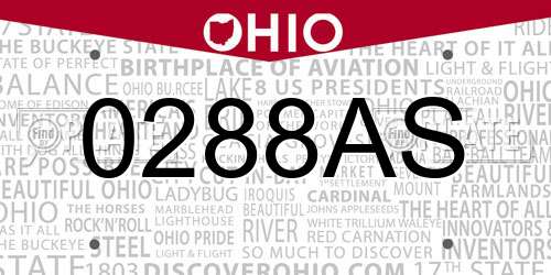 0288AS Ohio License Plate