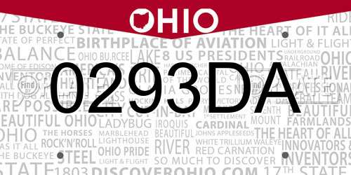 0293DA Ohio License Plate