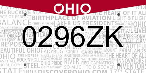 0296ZK Ohio License Plate