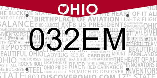 032EM Ohio License Plate