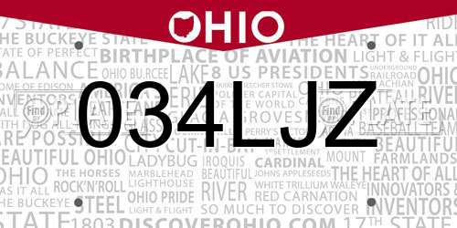 034LJZ Ohio License Plate