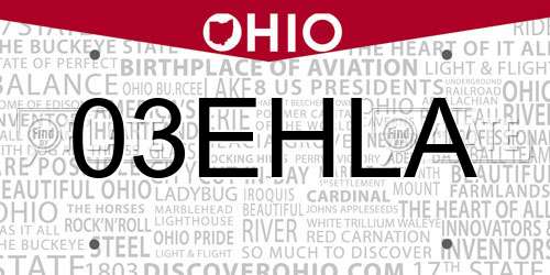 03EHLA Ohio License Plate