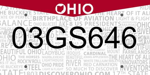 03GS646 Ohio License Plate