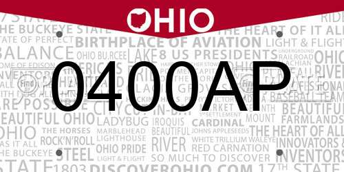 0400AP Ohio License Plate