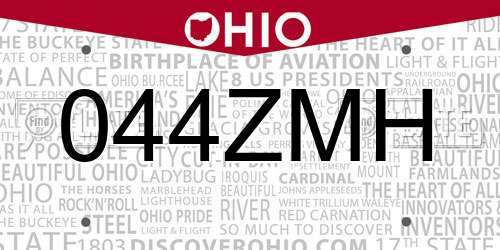 044ZMH Ohio License Plate