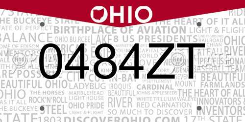 0484ZT Ohio License Plate