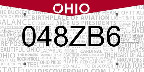 048ZB6 Ohio License Plate