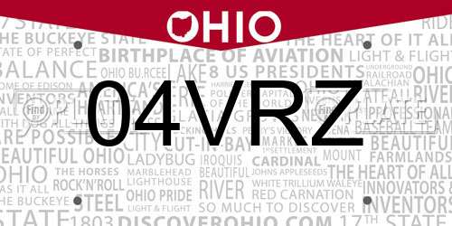 04VRZ Ohio License Plate