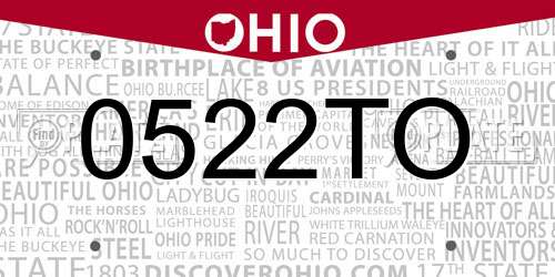 0522TO Ohio License Plate